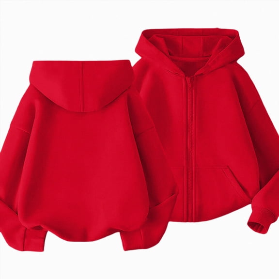 Gubotare Girls Zip Up Hoodies Teen Fleece Full-Zip Sweatshirts Jacket Casual Fall Hoodie with Pocket Red,Size 9-10 Years