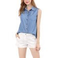 thumbnail image 1 of INSPIRE CHIC Junior's Single Breasted Point Collar Sleeveless Shirt, 1 of 6