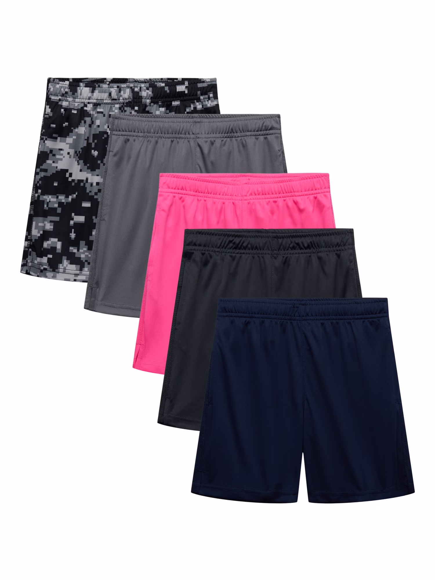BLUE COVE / BIBI PINK / SOOTHING GREY /GREY STONE / BLACK CAMO, variant on Athletic Works Boys Core Performance Shorts, 2-Pack, Sizes 4-18 & Husky