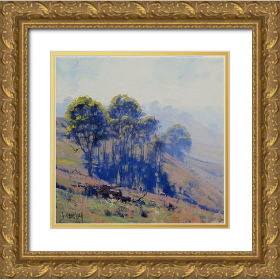 Gercken, Graham 20x20 Gold Ornate Wood Framed with Double Matting Museum Art Print Titled - Hazy Hillscape
