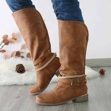 

Christmas Womens Shoes Square Toe Belt Buckle Back Zipper Heel Womens Boots Vintage Boots Mid Boots