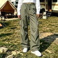 thumbnail image 2 of Womens Cargo Pants Wide Leg High Waist Trousers with Multi Pocket Lightweight Casual Baggy Pants Y2k Army Green L, 2 of 7