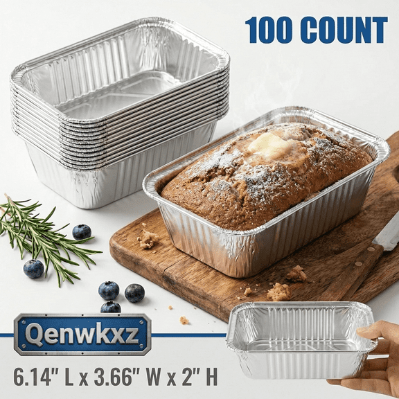 Aluminum Mini Loaf Baking Pans 100 Pack, Disposable Foil Bread Pans for Meal Prepping, Holiday Baking, and Kitchen Storage