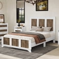 thumbnail image 5 of Full Size Wooden Platform Bed with Wooden Strip Decoration, Plywood Support, White for Bedroom, 5 of 11