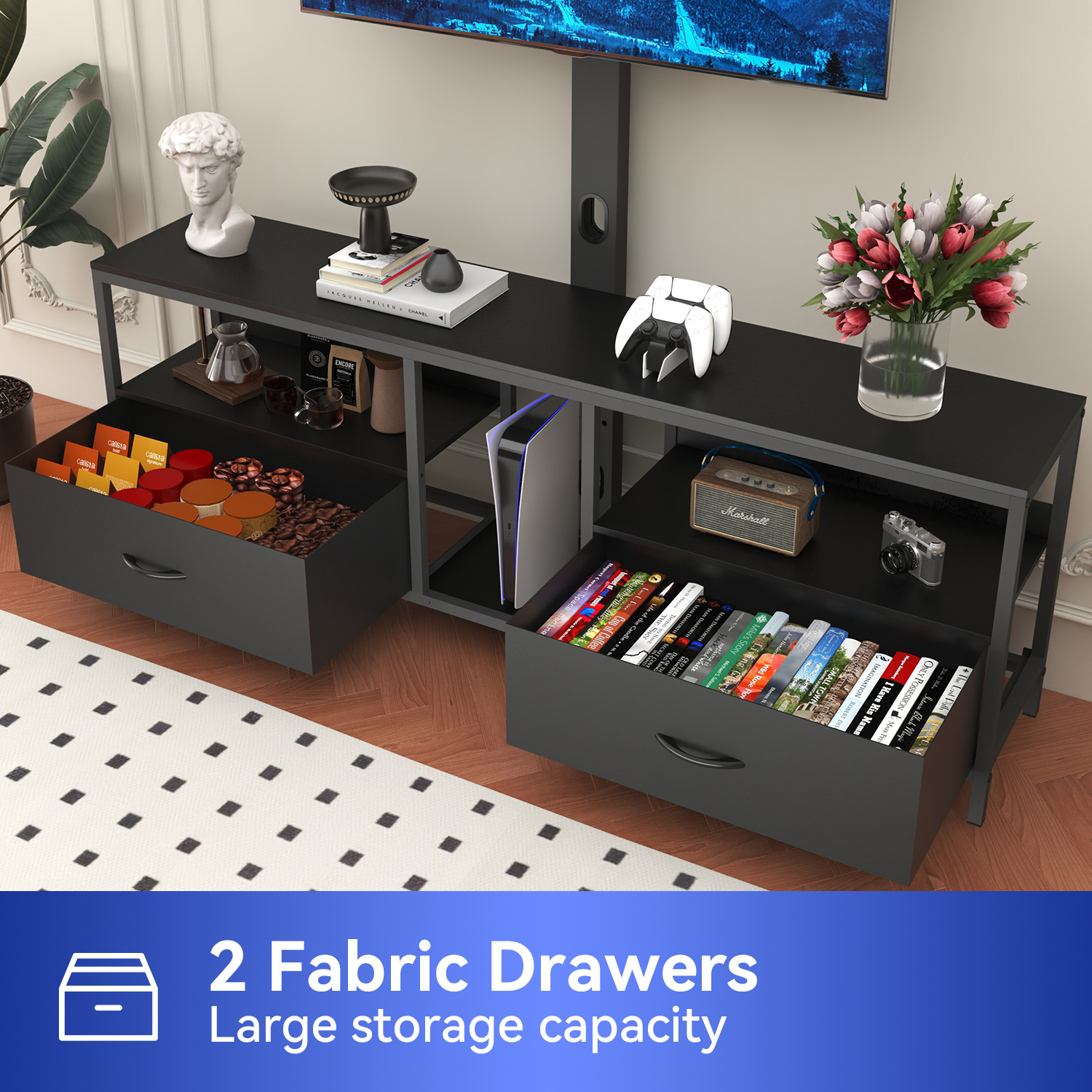 BEHOST TV Stand with Mount and Fabric Drawers for 65" TV photo 3
