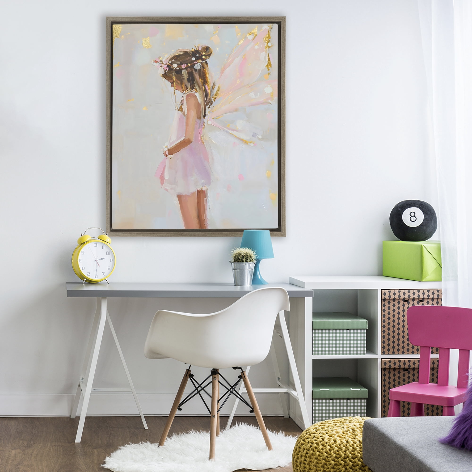 Stupell Industries Youthful Fairy Girl Brown Framed Floater Canvas Wall Art, design by The Prints Vibe