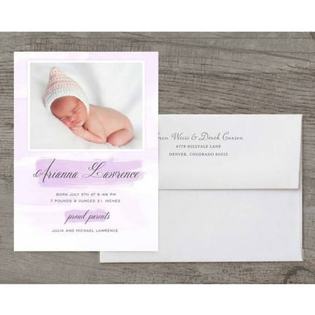 Watercolor Brushstrokes Deluxe Baby Announcement