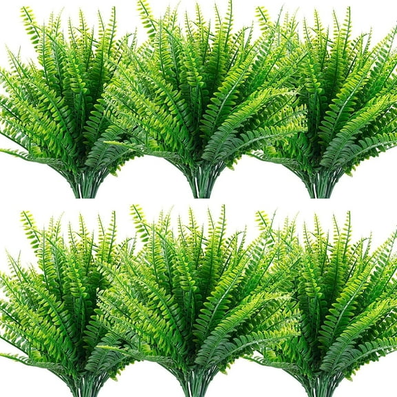 Viworld 8 Bundles Artificial Ferns Plants Bushes Fake Boston Fern Shrubs Plastic Plant Greenery for Outdoor Indoor Home Garden Decor