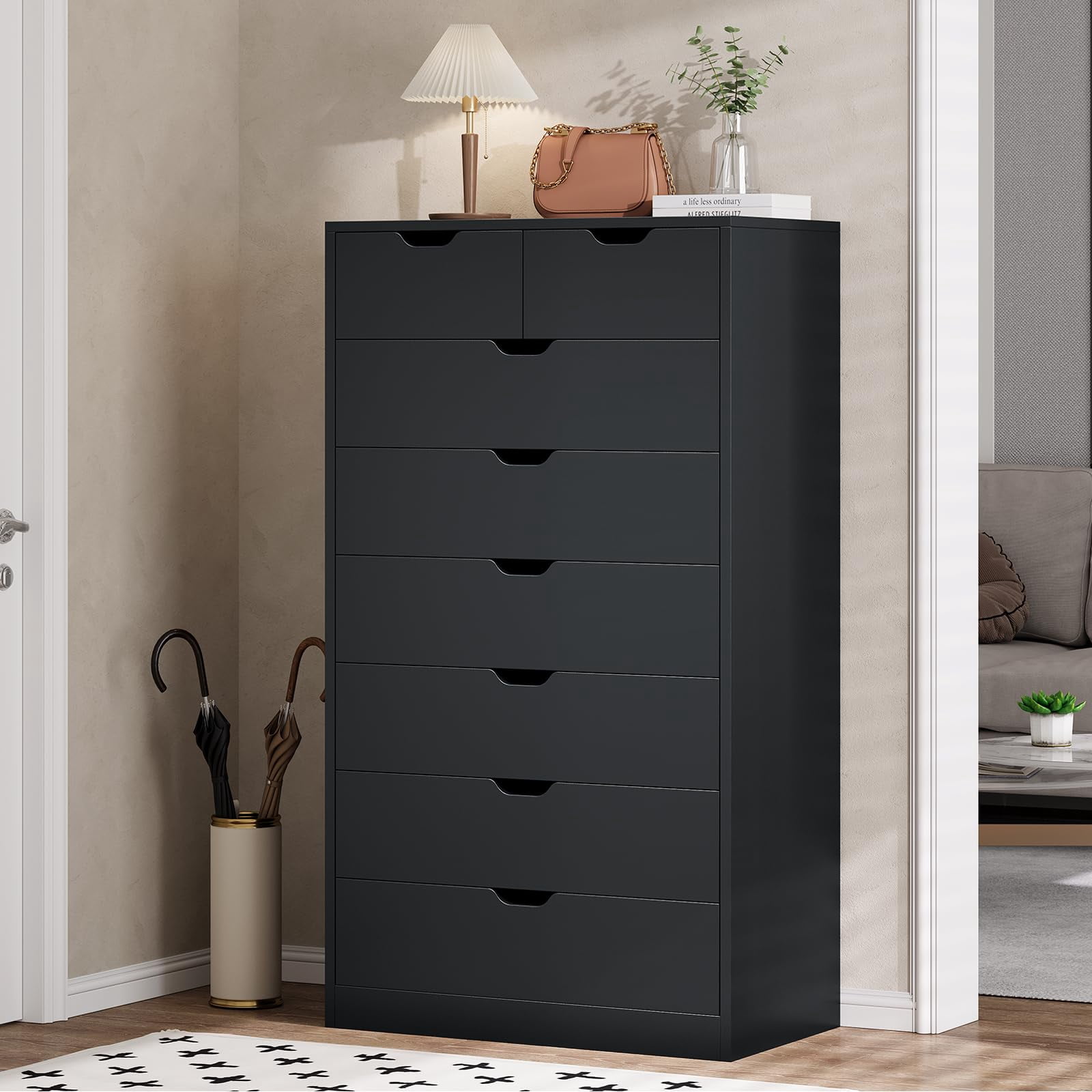 Toogaho Tall 8 Drawer Dresser, Modern Chest of Drawers for Bedroom,Closet Dressers with Drawers for Living Room Entryway,Black Vertical 8 Drawer Dresser