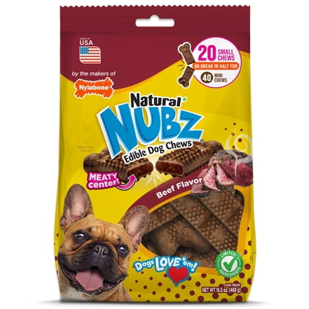 Nylabone Nubz Meaty Center Dog Treats for Small Dogs, Beef Flavor Dog Bones, Small - Up to 30 lbs., 20 Count