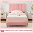 thumbnail image 5 of COZONY Twin Bed Frame with Velvet Upholstered Headboard and Sturdy Wood Slats Support,76.9*40.9*42.1", Pink Upholstered Bed Frame, No Box Spring Needed, Noise-Free, Easy to Assemble., 5 of 8