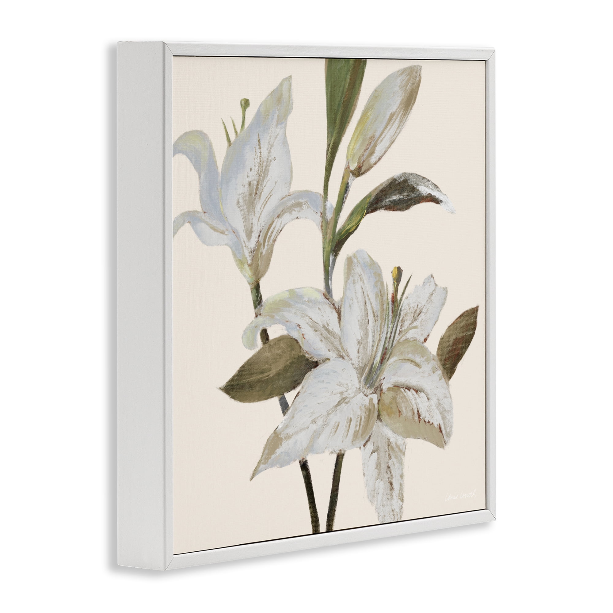 Stupell Industries Lilies Soft Beige White Framed Giclee Art, design by Lanie Loreth