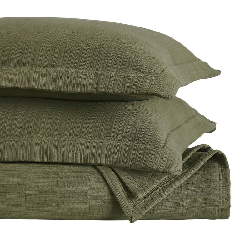 Vineyard Collection Olive Green King Coverlet - Medium Weight Cotton Blend Bedspread For All Seasons