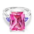 thumbnail image 2 of Gem Stone King 10K White Gold Pink Created Sapphire and Blue Tanzanite 3 Stone Engagement Ring for Women (10.42 Cttw, Emerald Cut 14X10MM, Trillion 4MM, Size 5), 2 of 5