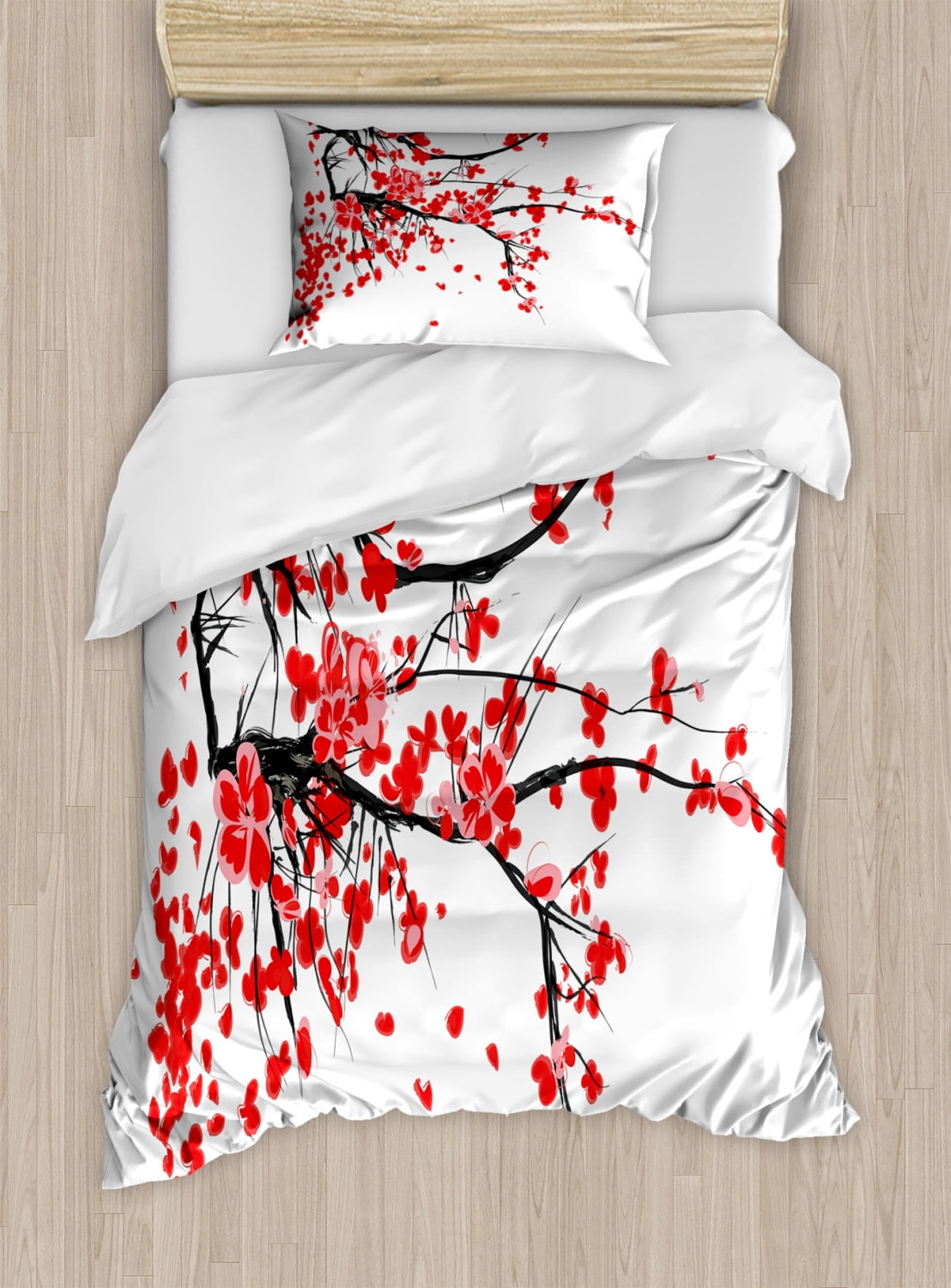 Floral Duvet Cover Set, Japanese Cherry Blossom Sakura ...