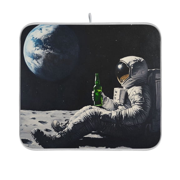 Yayeee Dish Drying Mat for Kitchen Counter 16"x18" Microfiber Absorbent Pad, Sitting on The Moon