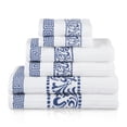 thumbnail image 2 of BNM Cotton Greek Scroll 6 Piece Towel Set, White/Navy-Blue, 2 of 6