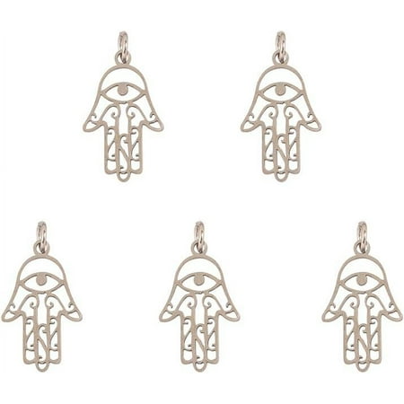 5 Pcs 201 Stainless Steel Hamsa Hand Pendants 21.5mmx13mm Fatima Hand Mariam Pendant Charms with Large Holes for Home Blessing Decoration and Crafts Making Stainless Steel Color
