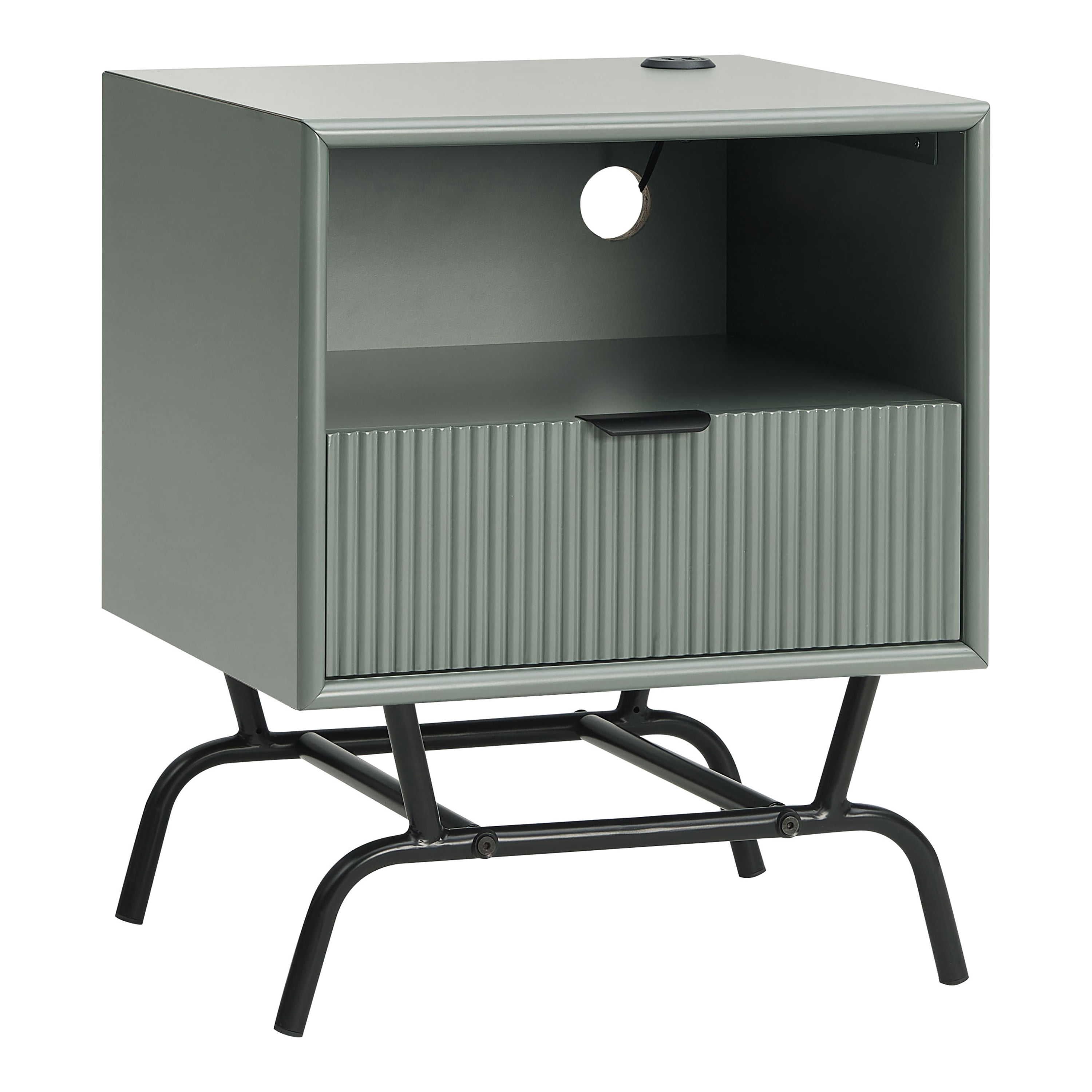 Furniture of America Estee 1-Drawer Wood Indoor End Table with USB Port, Sage Green