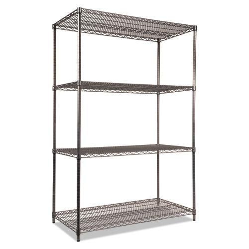 Alera Wire Shelving Starter Kit, Four-Shelf, 48w x 24d x 72h, Black Anthracite