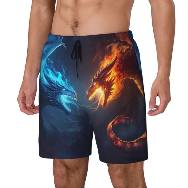 Balery Red And Blue Fire Dragon C Bañador para hombre, shorts de playa de secado rápido con entrepierna y forro de compresión-Medium