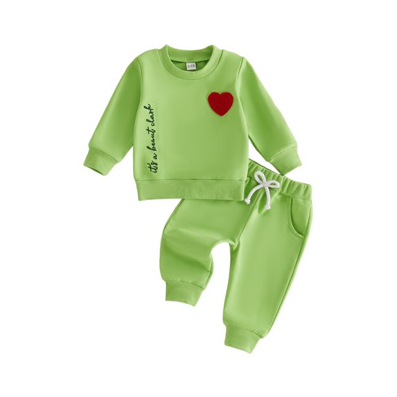 Miaouyo Toddler Boy Christmas Outfits Heart Embroidery Sweatshirts and Pants