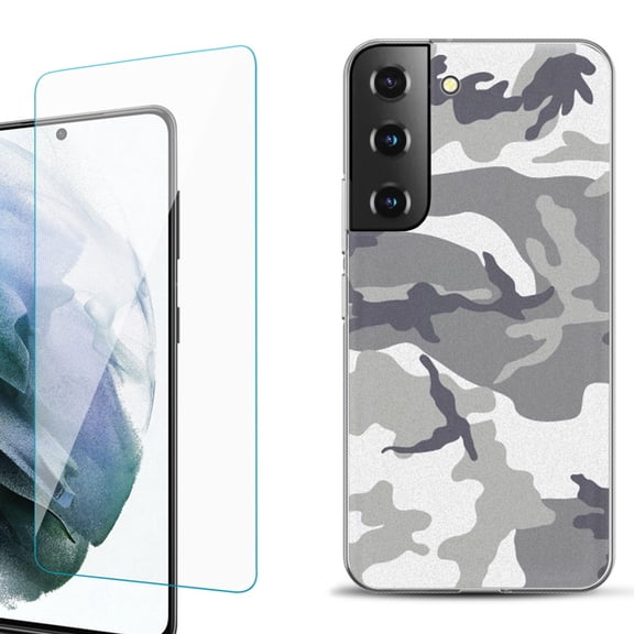 Slim-Fit Fashion Gel Phone Case for Samsung Galaxy S22  5G / S22 Plus 5G, with Tempered Glass Screen Protector, by OneToughShield ® - Urban Camo
