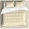 thumbnail image 1 of Floral Queen Size Duvet Cover Set, Doodle Style Spring Blossoms with Geometric Abstract Shapes, Decorative 3 Piece Bedding Set with 2 Pillow Shams, Earth Yellow Mustard and Coconut, by Ambesonne, 1 of 3