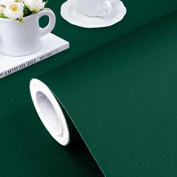 Peel And Stick Vinyl Wallpaper Matte Dark Green 17.7" x 393.7" Removable Waterproof Decorative Wall Covering