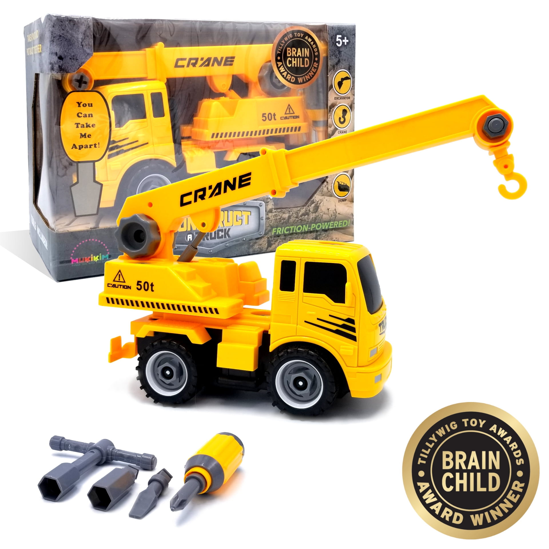 Friction Powered Construction Crane Truck Toy w/Lights/Sounds/Extendable Arm 