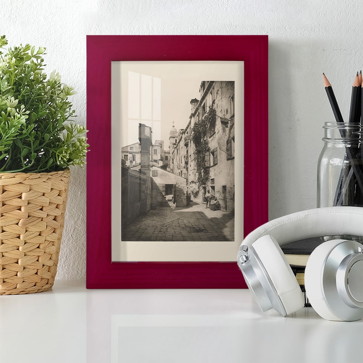 Vintage Views of Venice VIII - Framed Print w/glass - Cherry Red