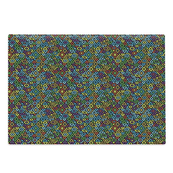 Colorful Cutting Board, Various Different Geometrical Shapes Rich in Color Complex Mosaic Structure Print, Decorative Tempered Glass Cutting and Serving Board, Large Size, Multicolor, by Ambesonne