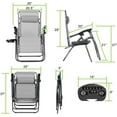 thumbnail image 2 of Set of 2 Zero Gravity Lounge Chair Recliners Steel Mesh Fabric Outdoor Folding Chair w/Footrest, Adjustable, Pillow and Tray, Grey, 2 of 15