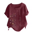 thumbnail image 1 of Mujeres manga corta casual cuello redondo impreso botón suelto túnica camisa blusa tops Pompotops  hkajfhjk470109, 1 of 5