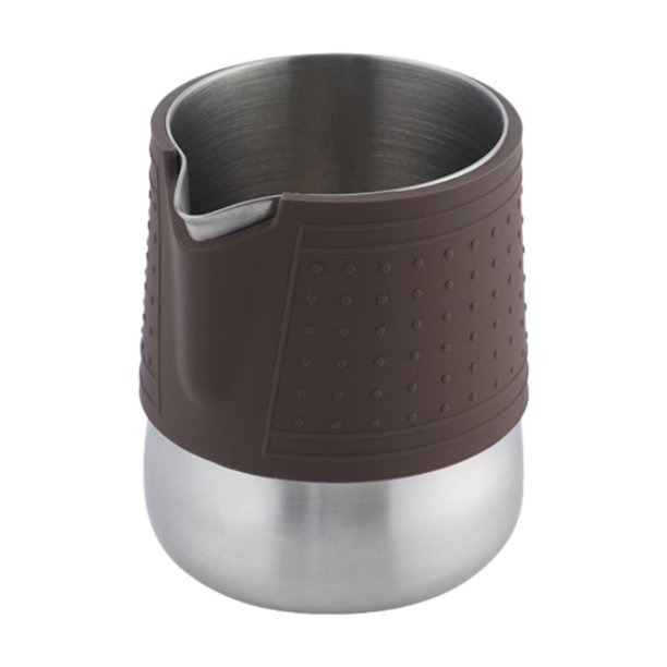 Jarra para espumar leche, jarra de leche sin asa, almohadilla de agarre de silicona, jarra portátil y fácil de usar para café expreso, para bar y marrón