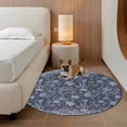 thumbnail image 3 of Navy Blue Floral Round Area Rugs Collection 4', Ethnic Tribe Abstract Art Flowers Non Slip Indoor Circular Throw Runner Rug Floor Mat Carpet for Living Room Dining Table Bedroom Nursery, 3 of 9