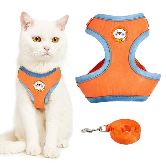 Feelers Pet Cat Dog Harness and Leash for Walking, Soft Adjustable Vest Harnesses, M, Orange