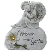 9.25" Gray Solar Powered "Welcome to Our Garden" Angel Outdoor Garden Statue