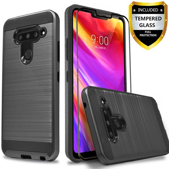 LG V50 ThinQ Case, 2-Piece Style Hybrid Shockproof Hard Case Cover with [Tempered Glass Screen Protector] Hybird Shockproof And Circlemalls Stylus Pen-Black