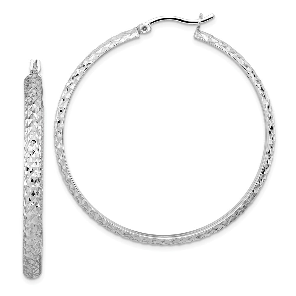 FB Jewels Solid Sterling Silver Rhodium-Plated Diamond In & Out Hoop Earrings