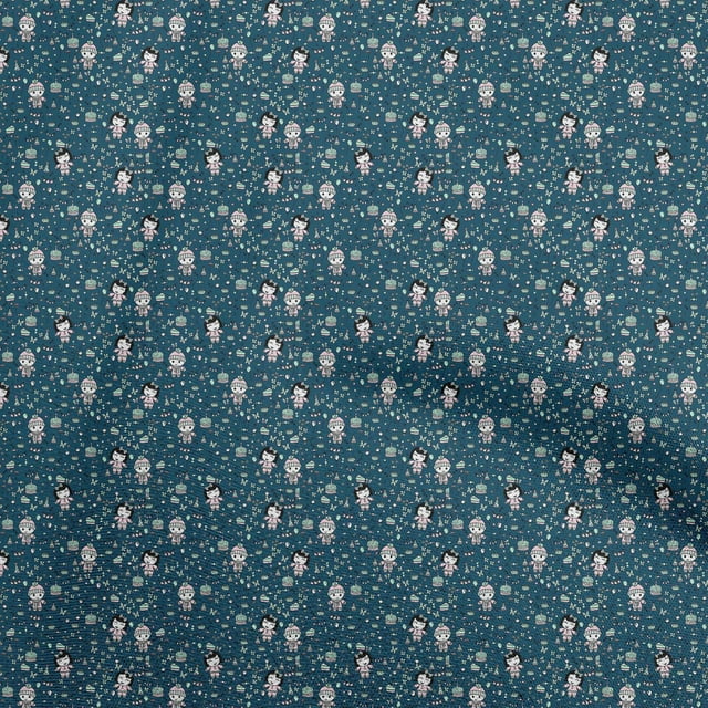 oneOone Polyester Spandex Teal Blue Fabric Random Diy Clothing Quilting Fabric Print Fabric By Yard 56 Inch Wide