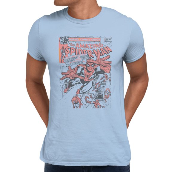 Marvel Comics Retro Spider-Man Amazing Comic Cover Vintage Men's T Shirt (Light Blue, S-XXXL)