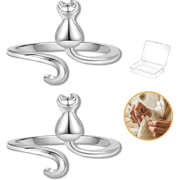 Adjustable Cat-Shaped Crochet Tension Ring - Ergonomic Yarn Control Ring for Finger Comfort Perfect Gift for Mothers, Grandmas, Crafters Thanksgiving, Birthday Crocheting Accessories