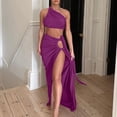 thumbnail image 6 of CHUMUD Skirt Sets for Women 2 Piece Outfits Summer Y2k Strapless One Shoulder Crop Top High Slit Skirt Bodycon Maxi Long Skirt Suit Night Out Set, 6 of 9