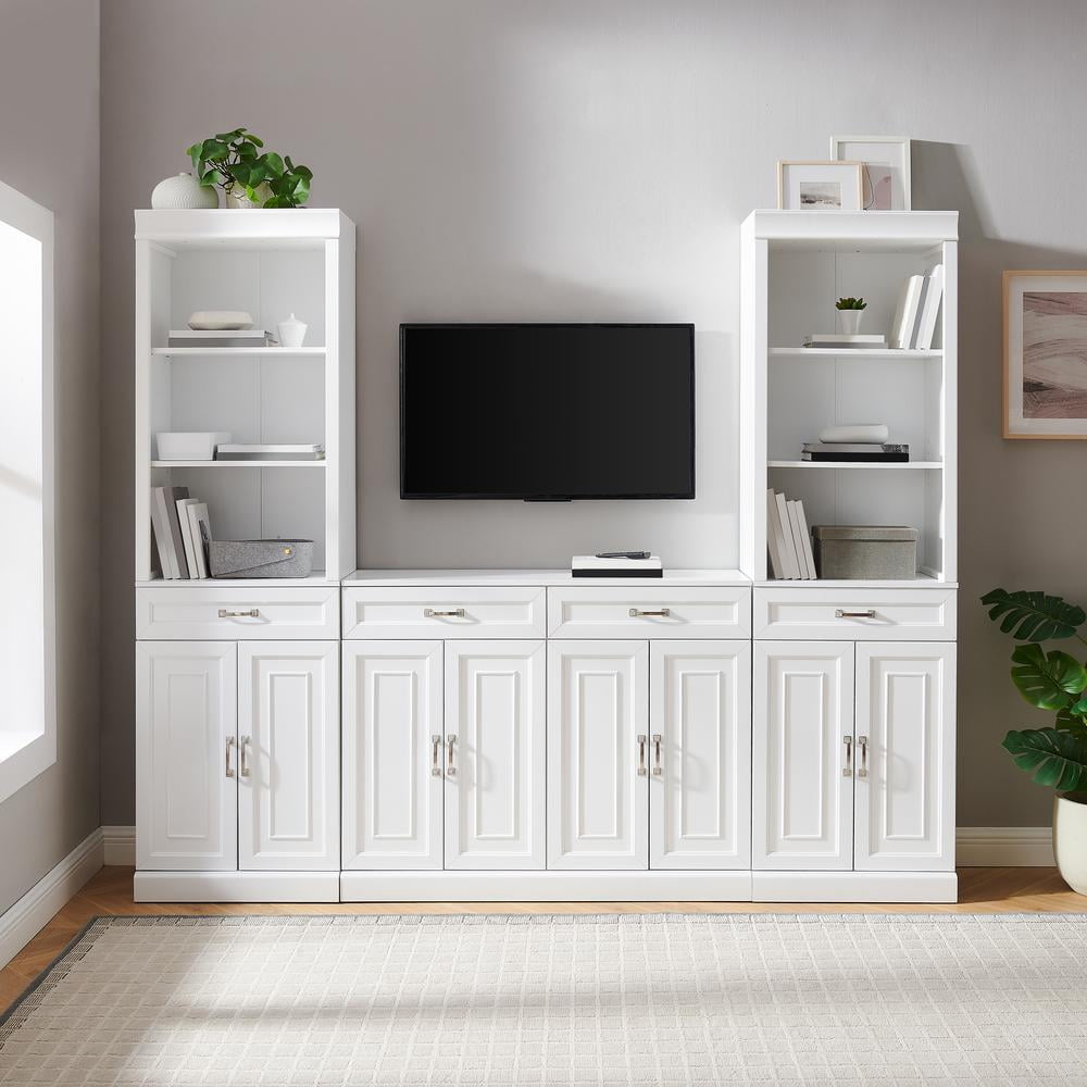 Crosley Furniture Stanton 3-Piece Wood Sideboard & Storage Bookcase Set in White