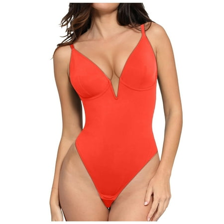 Blphud Swimsuit One Piece Swimsuit Summer Bandeau Bikini Deep V Neck Shapewear Bodysuit Backless Thong Bodysuit Women s Tank Top Women s Swimsuit Bikini Orange S