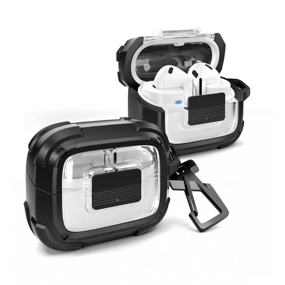 Dexnor Rugged Bumper Case for Samsung Galaxy Buds 3 Pro and Buds 3 (2024) Cases with Secure Lock, Shockproof Clear Protective Cover with Carabiner & Keyring for Galaxy Buds 3/3 Pro Black