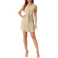 thumbnail image 1 of Vestido de camisa de mezclilla sin mangas con cuello y botones para mujer, con cinturón en la cintura, color caqui, talla M, 1 of 6