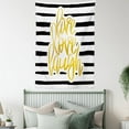 thumbnail image 4 of Live Laugh Love Tapestry, Romantic Design with Hand Drawn Stripes and Calligraphic Text, Wall Hanging for Bedroom Living Room Dorm Decor, 40W X 60L Inches, Black White Earth Yellow, by Ambesonne, 4 of 5