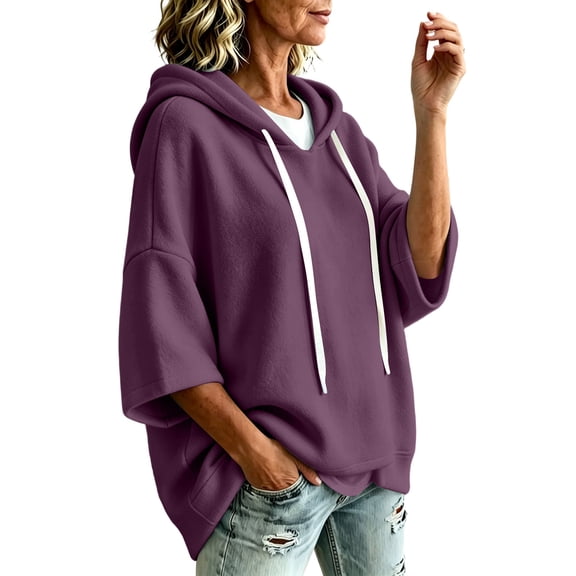 Cmfcve Women's Plus Size Casual Hooded Sweatshirt Long Sleeve Oversized Pullover Hoodies Loose Fit Drop Shoulder Fall & Winter Clothing